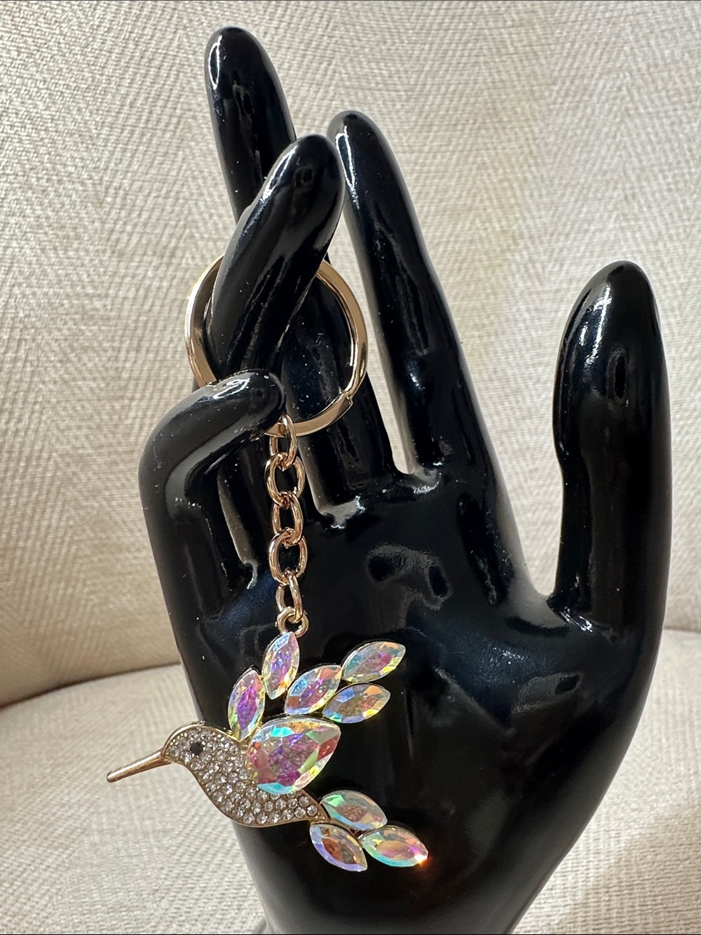 Iridescent Hummingbird Keychain - Gold & Multi-Color